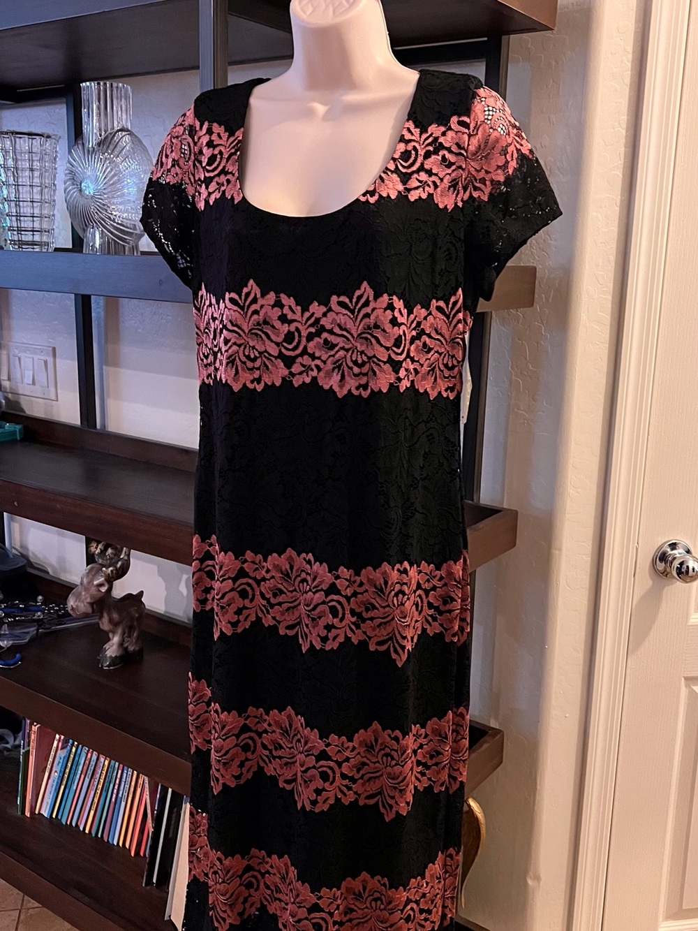 eva mendes for New York & Company Black Dress with Rose-Pink Lace Bands